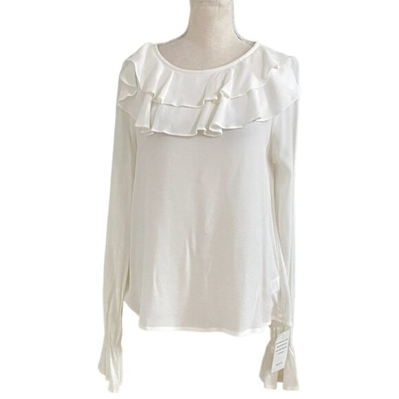NWOT FOR LOVE & LEMONS WHITE RUFFLE NECK BELL SLEEVES BLOUSE - Picture 1 of 11